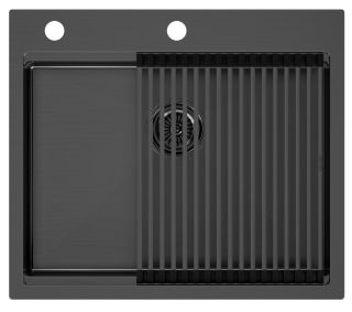 Комплект Paulmark: мойка Brim-Pro 60 и ролл-мат Pro PM705951-GM+R405-GM воронёная сталь